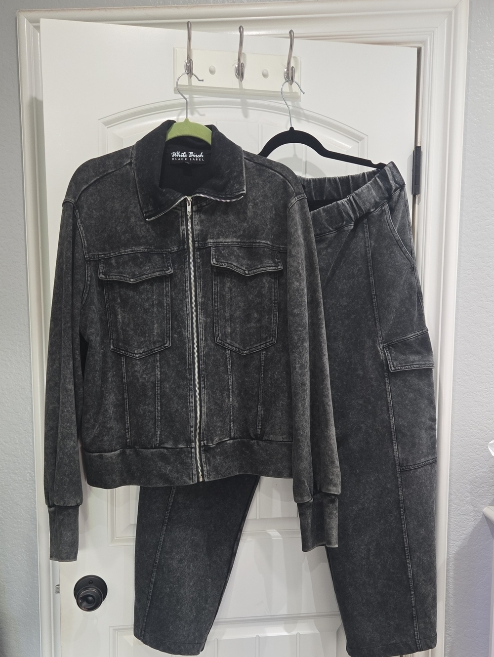 white birch Washed Black Zip Jacket and Cargo Pants Set